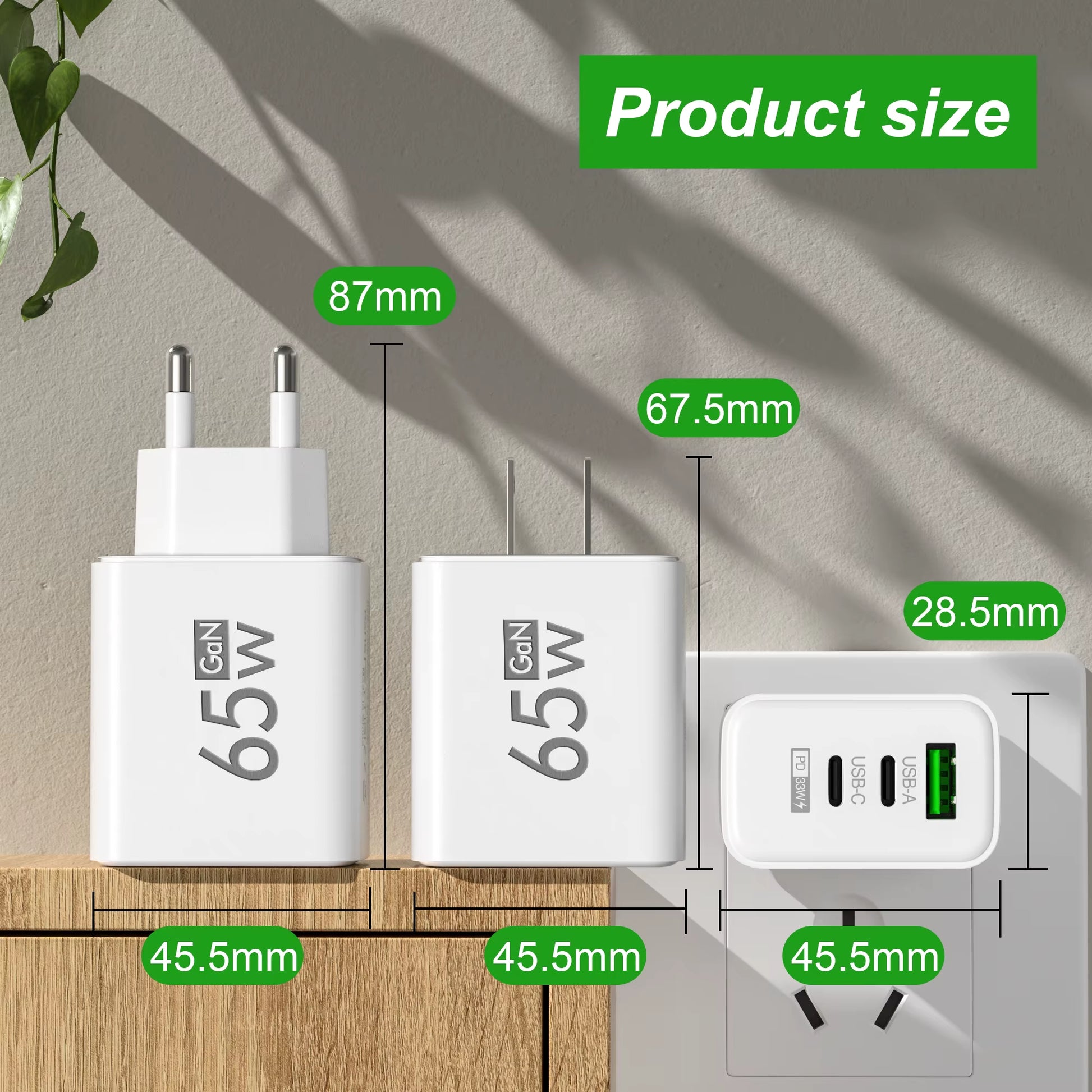65W Gan USB Fast Charger Type C PD Quick Charging Charger Mobile Phone Power Adapter for Iphone 14 15 Pro Xiaomi Samsung Oneplus