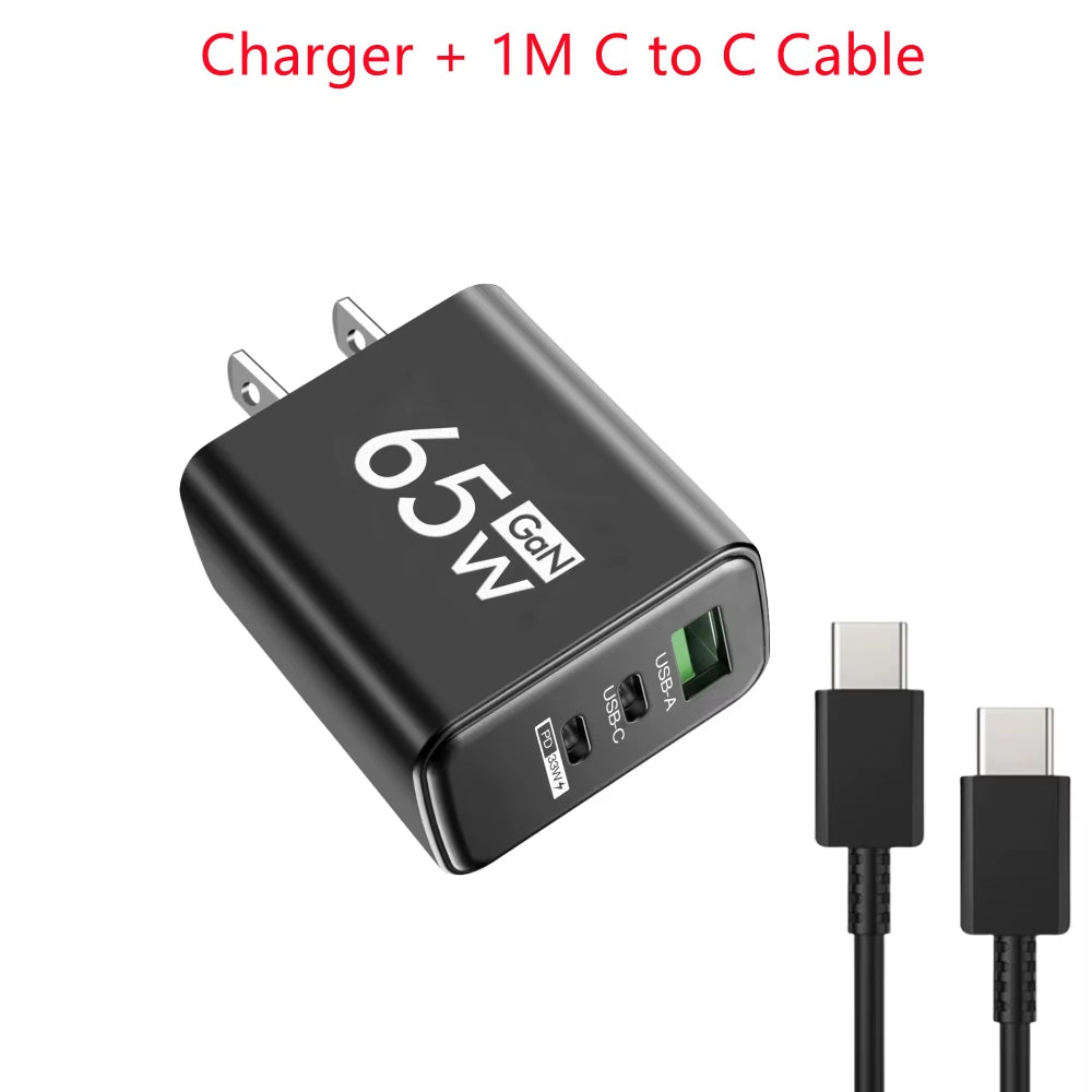 65W Gan USB Fast Charger Type C PD Quick Charging Charger Mobile Phone Power Adapter for Iphone 14 15 Pro Xiaomi Samsung Oneplus