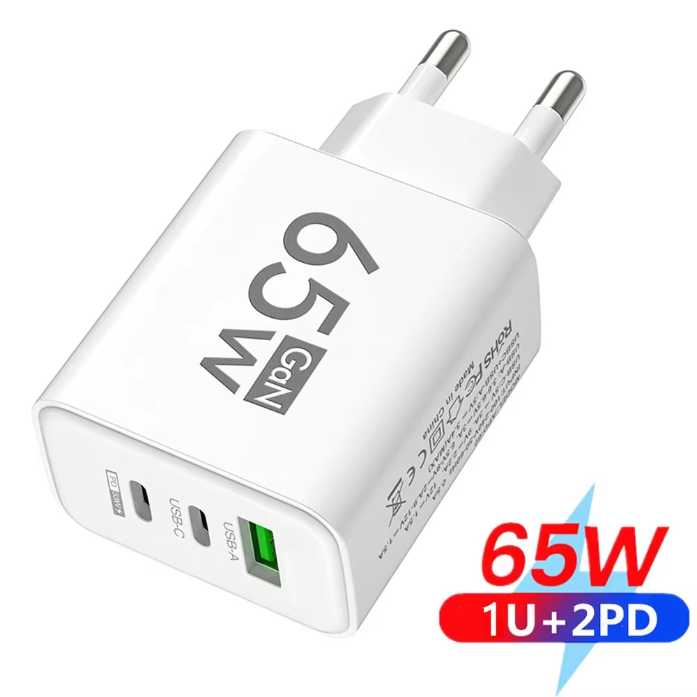65W Gan USB Fast Charger Type C PD Quick Charging Charger Mobile Phone Power Adapter for Iphone 14 15 Pro Xiaomi Samsung Oneplus