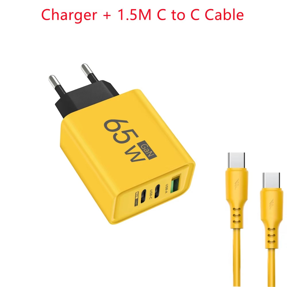 65W Gan USB Fast Charger Type C PD Quick Charging Charger Mobile Phone Power Adapter for Iphone 14 15 Pro Xiaomi Samsung Oneplus