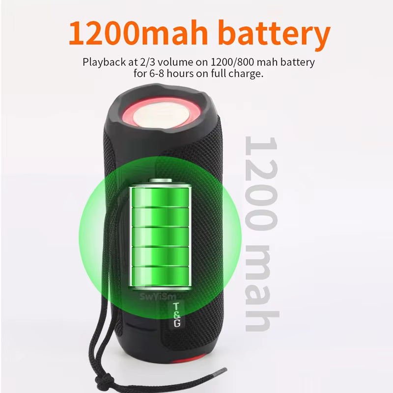 TG227 Portable Bluetooth Speaker Wireless Bass Subwoofer Waterproof Outdoor Column Boombox Stereo Loudspeaker Music Center FM TF
