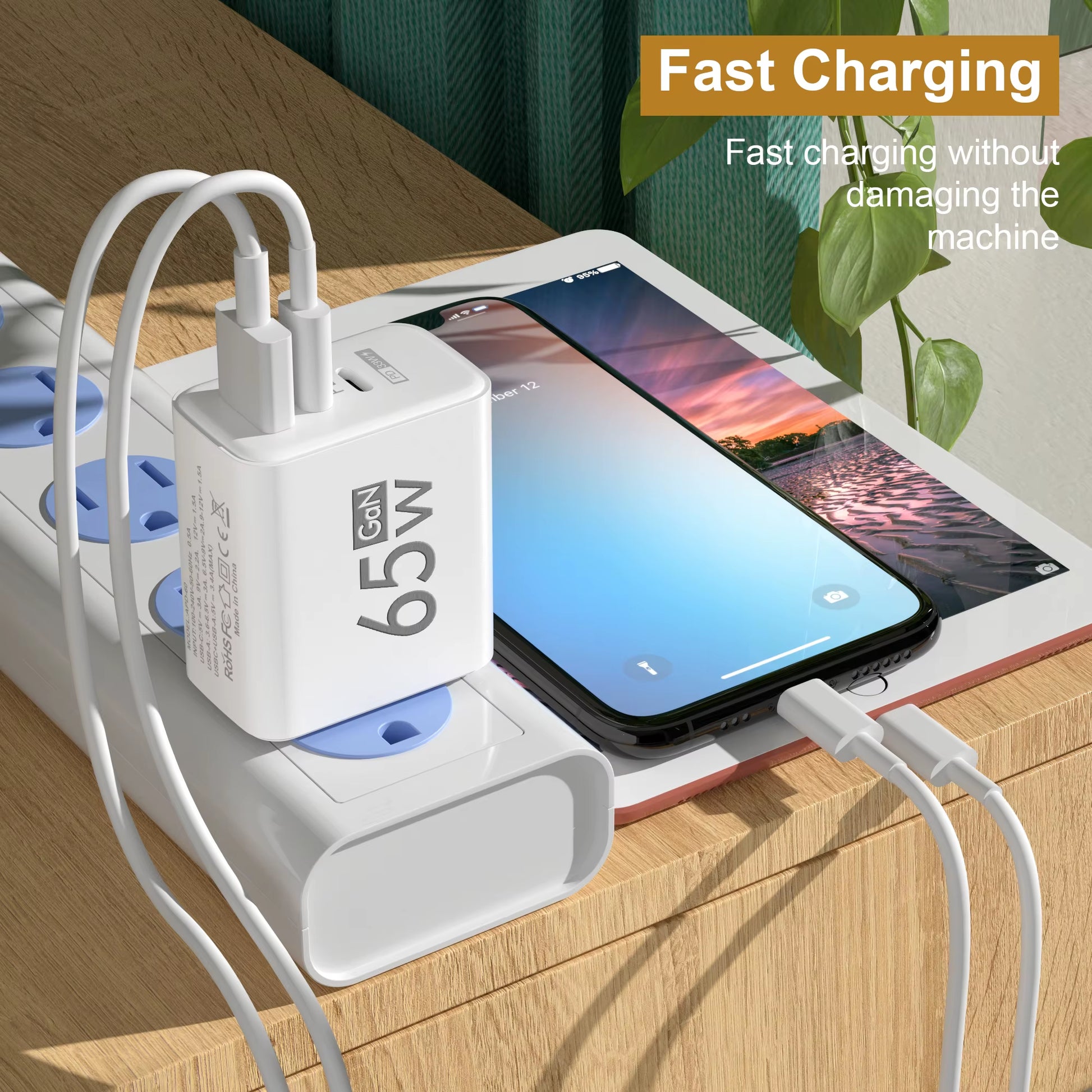 65W Gan USB Fast Charger Type C PD Quick Charging Charger Mobile Phone Power Adapter for Iphone 14 15 Pro Xiaomi Samsung Oneplus