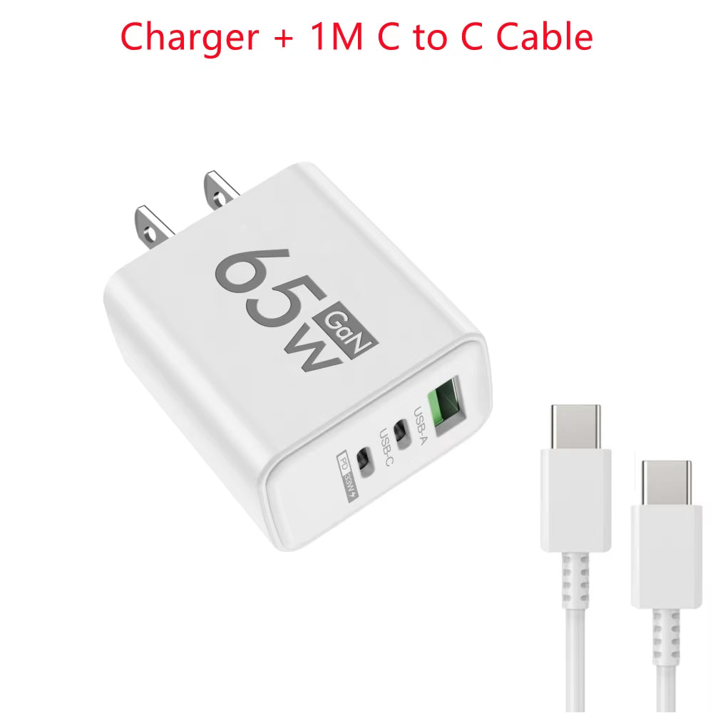 65W Gan USB Fast Charger Type C PD Quick Charging Charger Mobile Phone Power Adapter for Iphone 14 15 Pro Xiaomi Samsung Oneplus