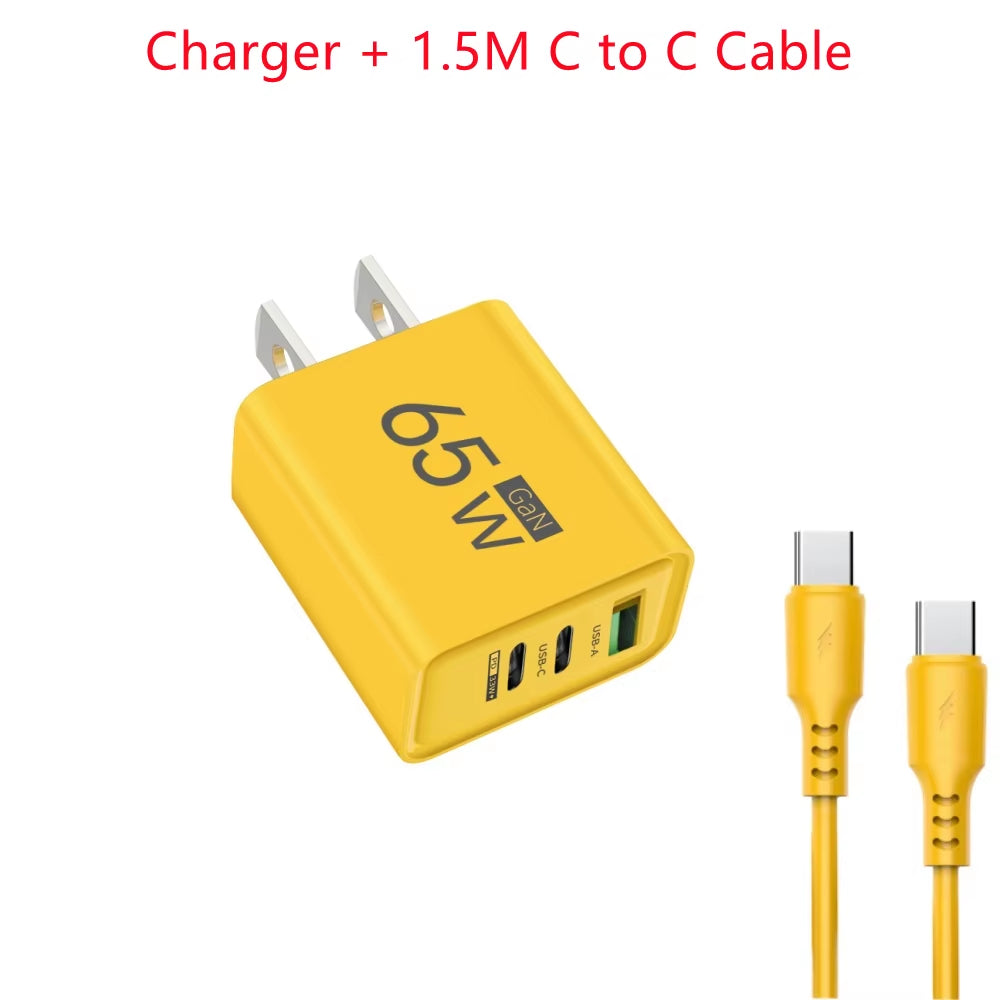 65W Gan USB Fast Charger Type C PD Quick Charging Charger Mobile Phone Power Adapter for Iphone 14 15 Pro Xiaomi Samsung Oneplus